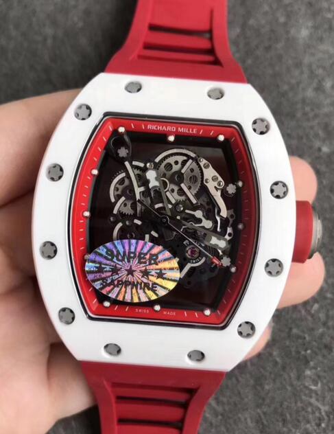 Review Fake Richard Mille Rm055 White Ceramic Red Rubber watches